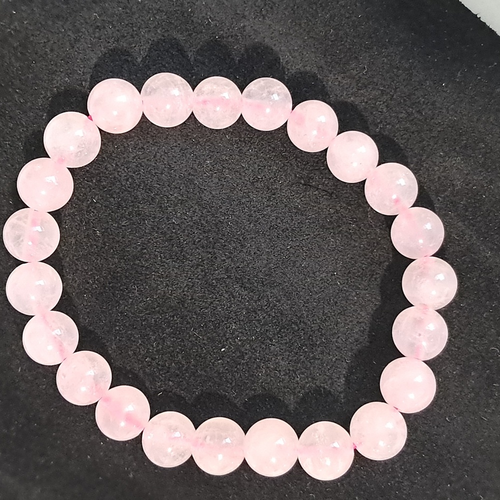 Rose Quartz Natural Crystal Stone Stretchy Bracelet. 8MM‎ Bead Size. - Picture 2 of 3